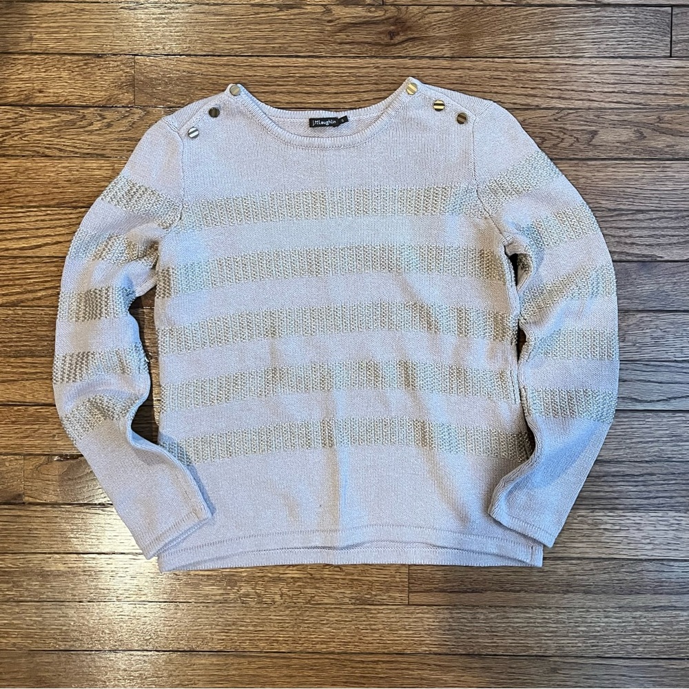 J. McLaughlin Metallic Striped Sweater Capsule Small Minimalist Preppy